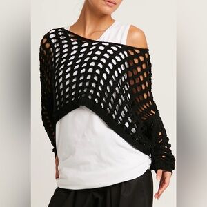 Planet by Lauren G Crochet Crop Sweater in Black, OS